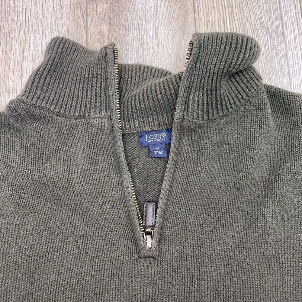 J. Crew Pullover Sweater Medium‎ Green Mens 1/4 Zip Pullover Long Sleeve